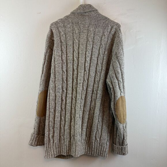 Vintage Eddie Bauer Sweater Cardigan Wool Suede Elbow Patch Fisherman Cabin L - Picture 7 of 13